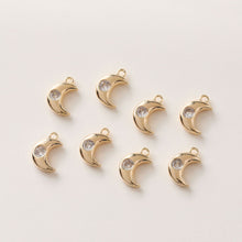Load image into Gallery viewer, CZ Pave Moon⨯ Charm, Cubic Zircon Crystal Pendant, CZ Earring Charms,  Real Gold Plated Brass Earring Charms, Jewelry Findings GZ395