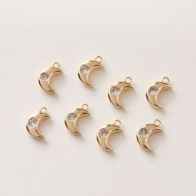 CZ Pave Moon⨯ Charm, Cubic Zircon Crystal Pendant, CZ Earring Charms,  Real Gold Plated Brass Earring Charms, Jewelry Findings GZ395