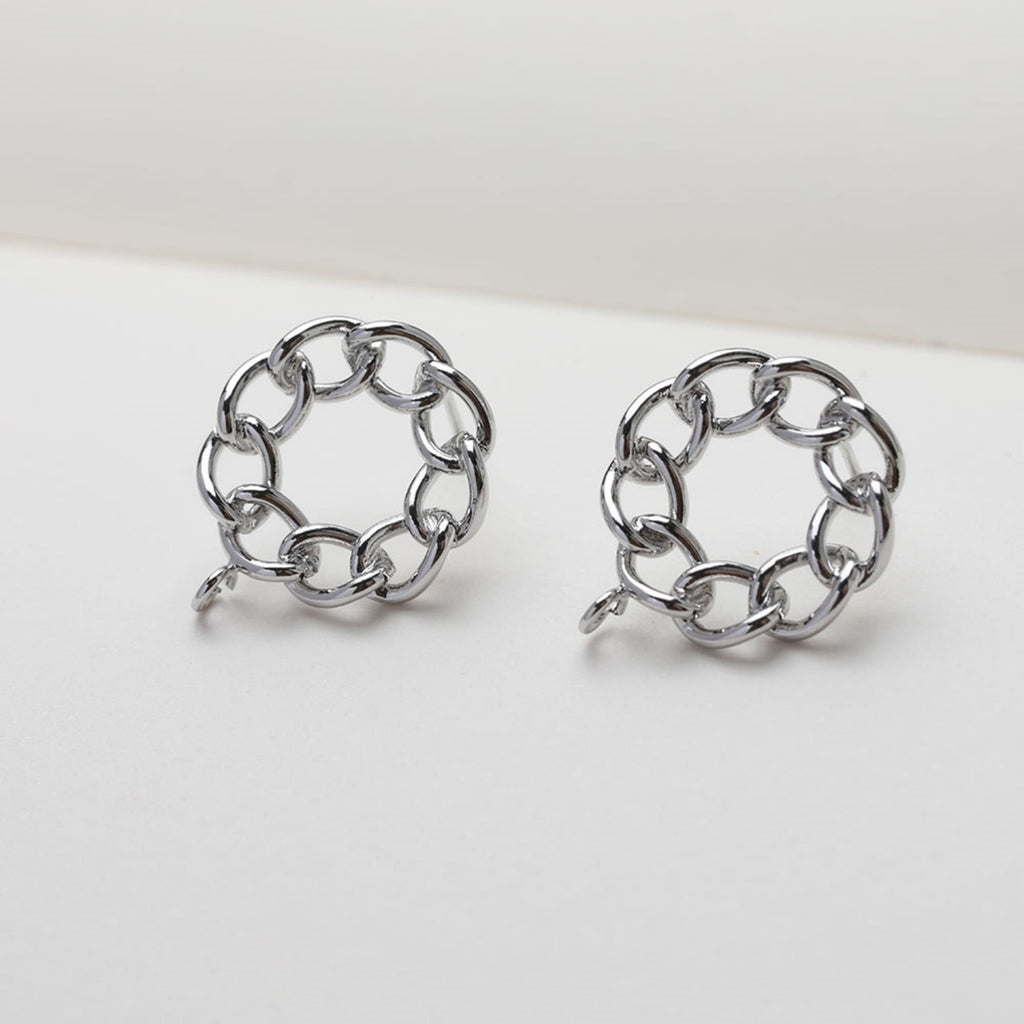 Round Chain Post With Loop, 14k Gold/Silver Chain Round Stud Earring Nickel Free, S925 Ear Pin Hypoallergenic Earring Findings GE113