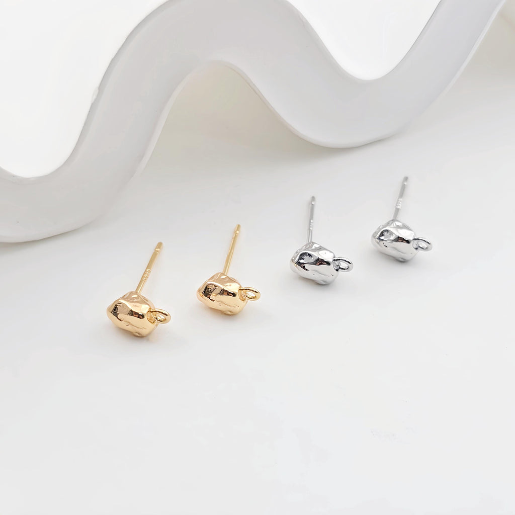Stone Ear Post With Loop, S925 Silver Ear Pin Nickel Free Earrings, Gold/Silver Ear Stud, Hypoallergenic Earring Findings ZX297