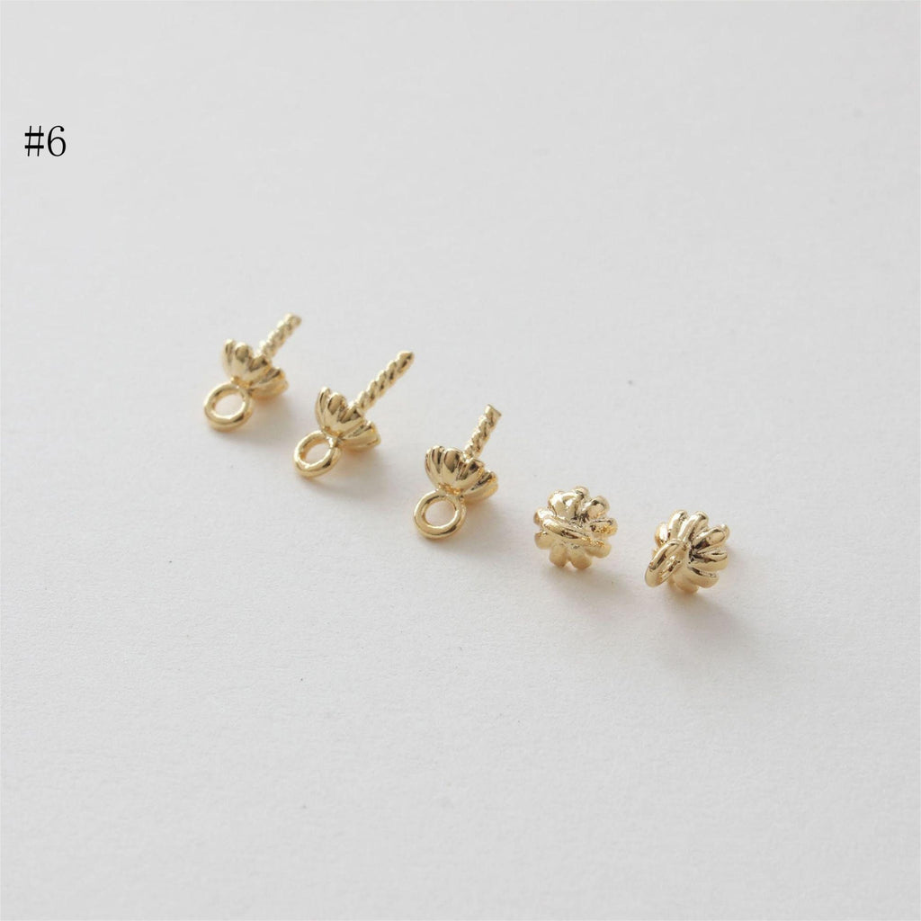 10pcs 14K Gold Plated Peg Bail Caps, Half Drilled Bead Caps, Pearl Bead Caps, Jewelry Making GZ213-ZX7025