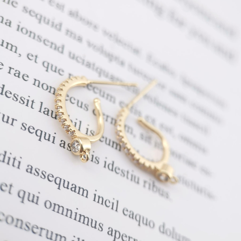 4PCS Arc Wire Ear Post with Loops, CZ Pave Threader Earrings, 16mm, Nickel Free, 18K Gold Plated Earring Finding ZX061