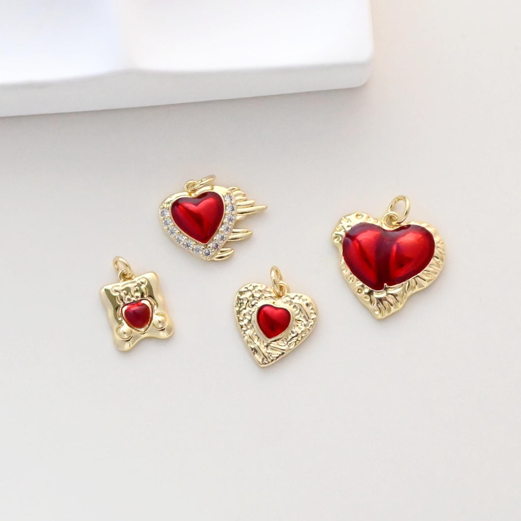Red Heart Shape Charm, Enamel Heart Pendant, 18K Gold Plated, Necklace Making Pendant, Love Pendant, Jewelry Findings S1322