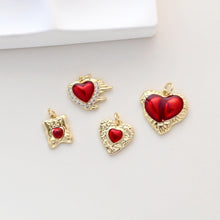 Load image into Gallery viewer, Red Heart Shape Charm, Enamel Heart Pendant, 18K Gold Plated, Necklace Making Pendant, Love Pendant, Jewelry Findings S1322