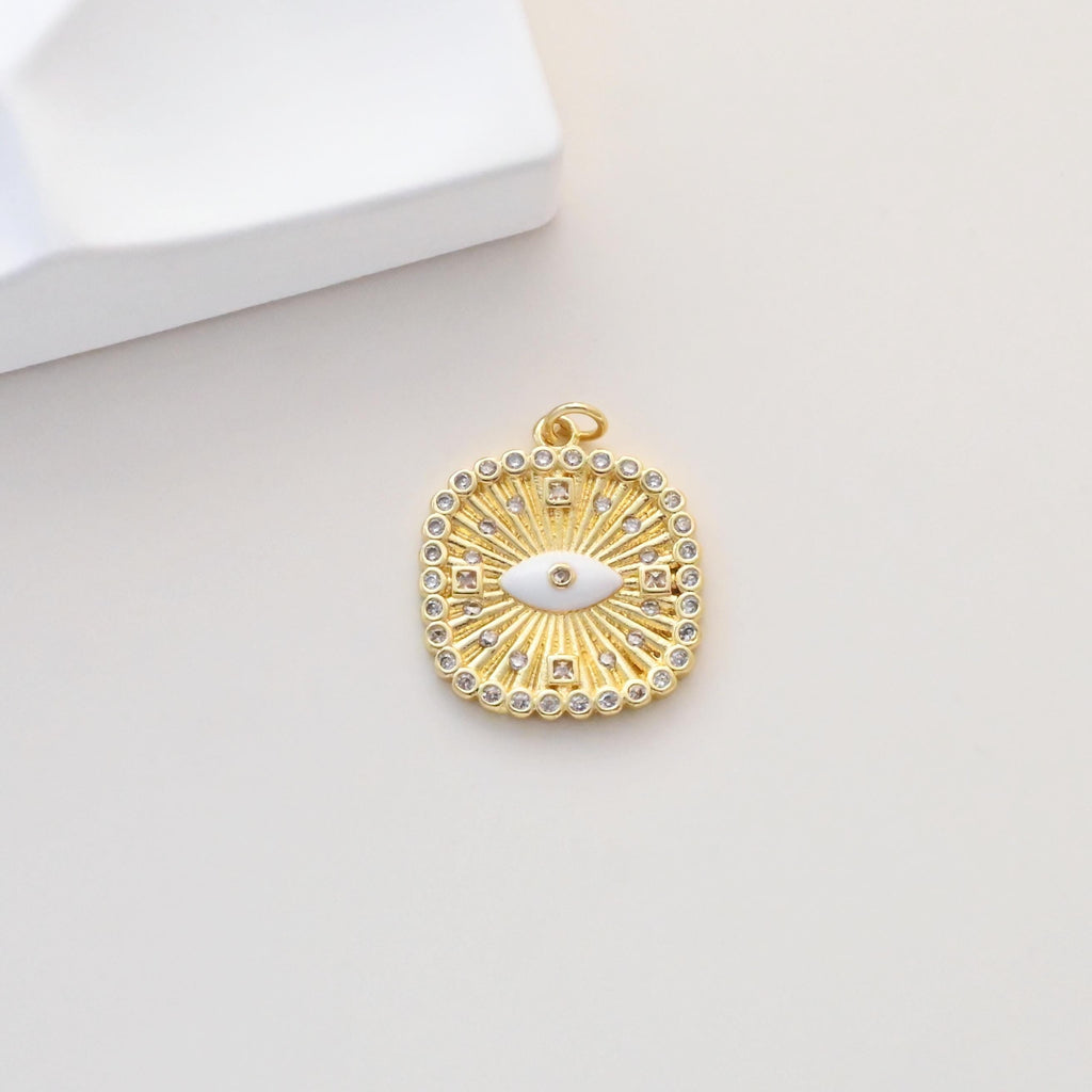 CZ Pave Square Charms, Enamel Evil Eye Charm, 18K Gold Plated Eye Pendant, For Necklace And Earrings Making Charm, Jewelry Findings S1342
