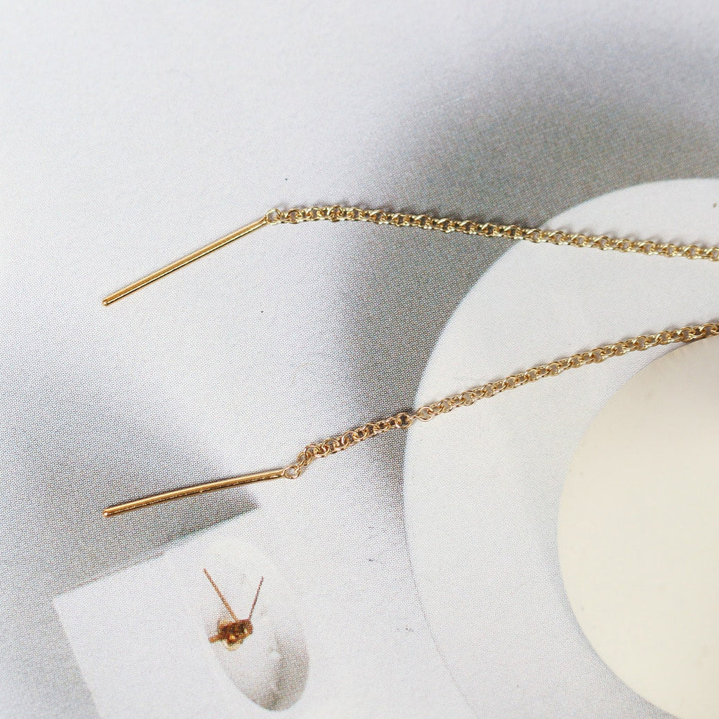 14K Gold Filled Ear Threader, 85mm Threader Earrings, 0.6mm Flat Oval Chain Wire, Chain Earrings B004