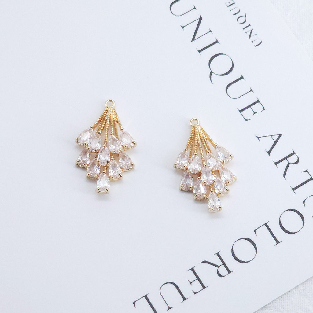 CZ Pave Leaf Charm, Cubic Zircon Crystal Leaf Pendant, CZ Earring Charms,  Real Gold Plated  Earring Charms, Jewelry Findings ZR007-F044