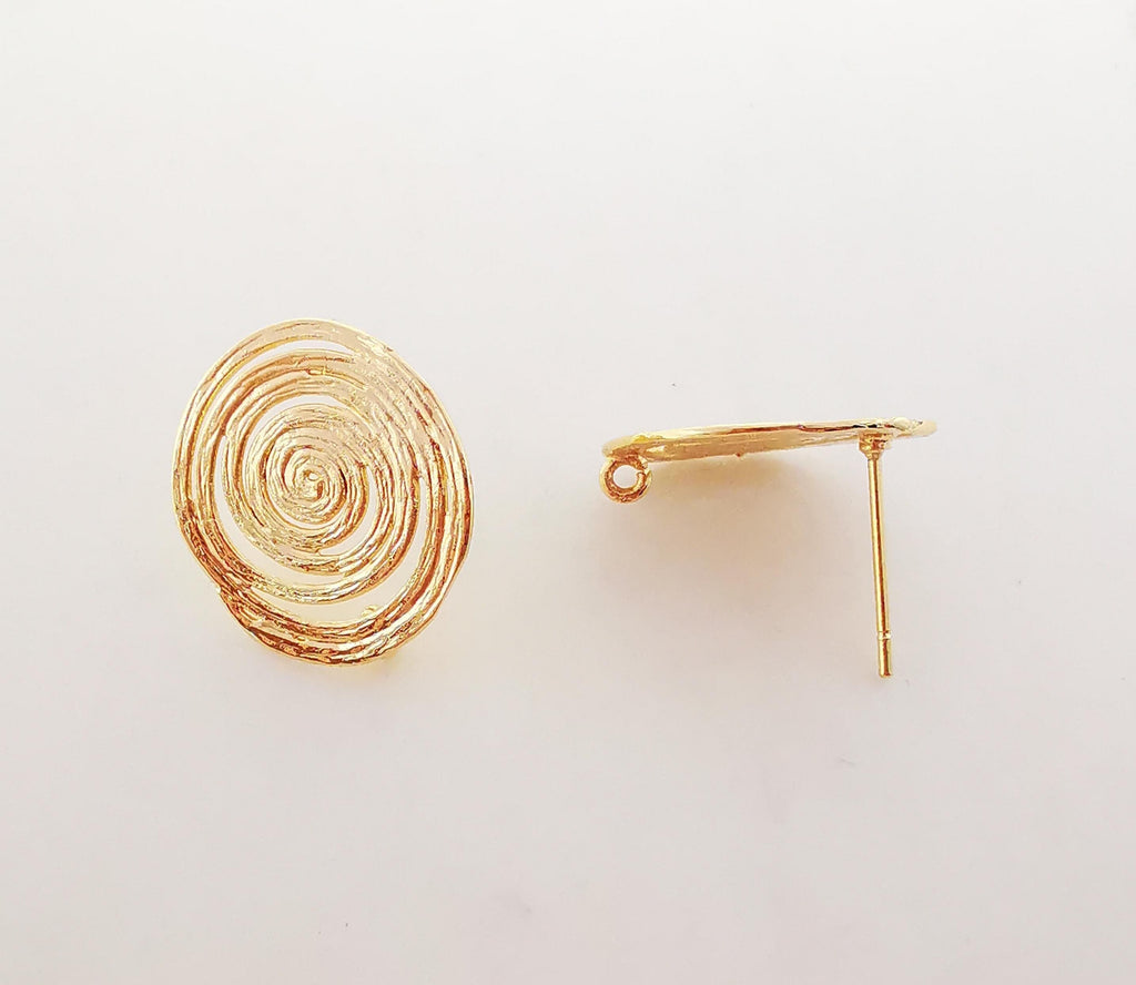 10pcs Gold Growth Ring Earring Post, S925 Silver Ear Pin Nickel Free Earrings, Annual Ring Ear Stud with Loop, Z090
