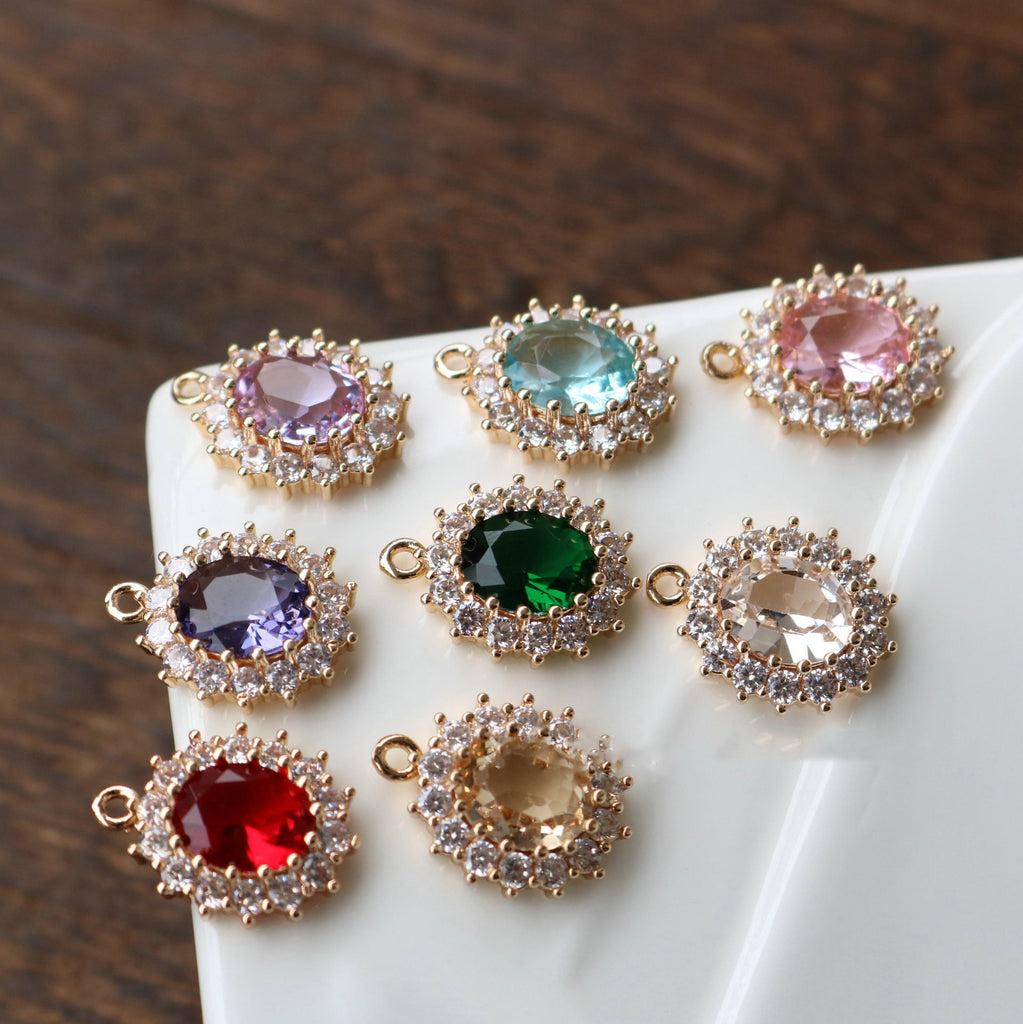 10pcs CZ charms, Cubic Zircon Crystal Pendant, Bracelet Necklace Pendant, 14K Real Gold Plated, Jewelry Findings HL119-F081