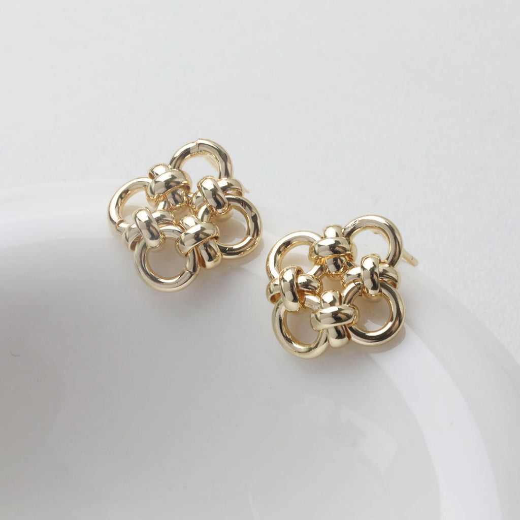 Knoted Flower Earring Post, 14K Gold/Silver, S925 Silver Pin Nickel Free Earrings, Flora Ear Stud with Loop GZ757