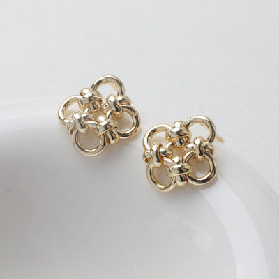 Knoted Flower Earring Post, 14K Gold/Silver, S925 Silver Pin Nickel Free Earrings, Flora Ear Stud with Loop GZ757