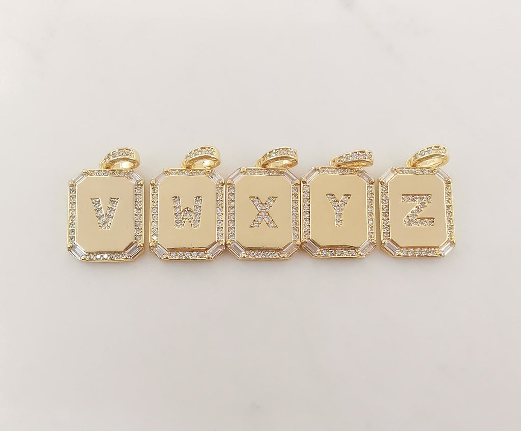 Cubic Alphabet Letter Card Charm, 18K Gold Plated CZ Micro Pave Initial Pendant, 25mm, Necklace Bracelet Earring Making S20312