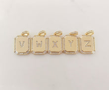 Load image into Gallery viewer, Cubic Alphabet Letter Card Charm, 18K Gold Plated CZ Micro Pave Initial Pendant, 25mm, Necklace Bracelet Earring Making S20312