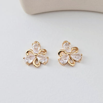 2pcs Flower Connector Charm, Cubic Zircon Crystal Flower Pendant, Real Gold Plated Brass Earring Charms, Jewelry Findings D0292