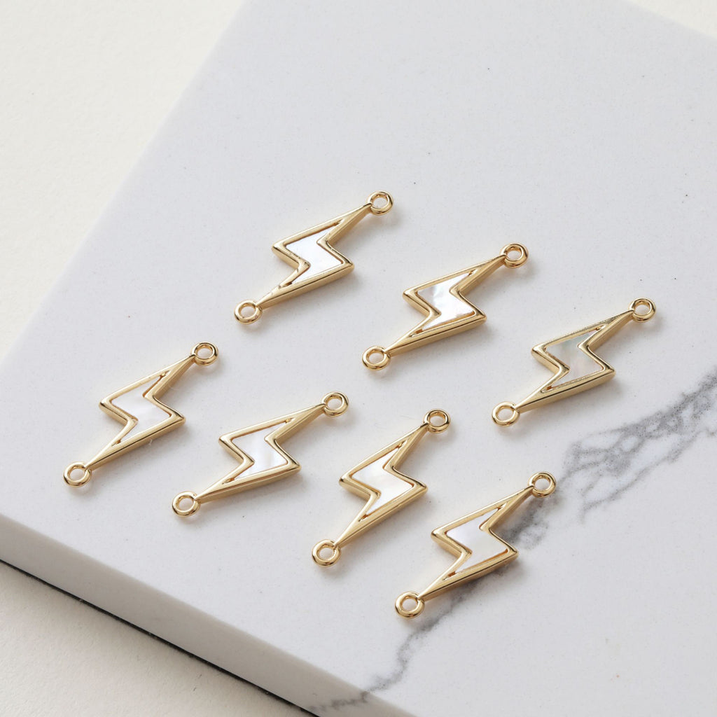 Lightning Charm, Shell Pendant, 1 loop, 2 loops, Bracelet Necklace Making, 14K Gold/Silver Plated Jewelry Findings ZZ098