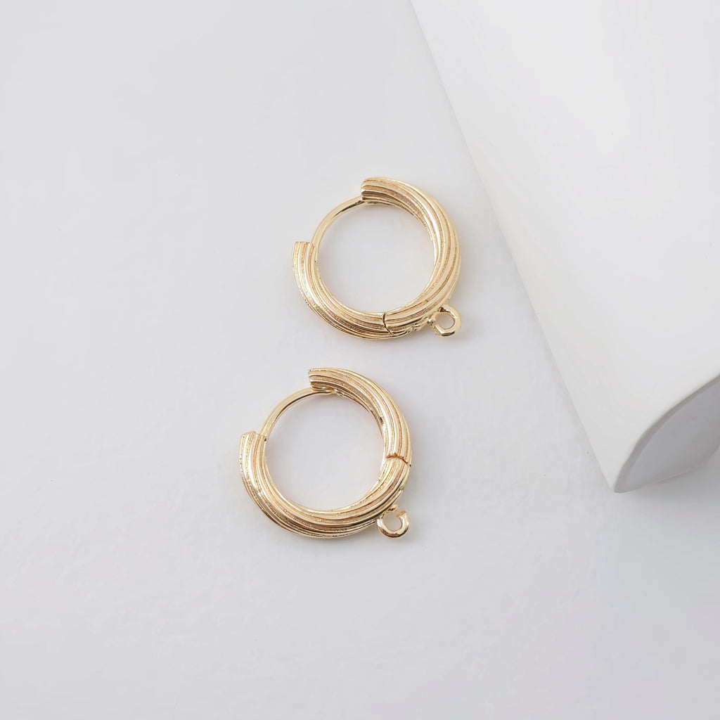 14K Gold Plated Round Hoop Earring, Brushed Huggie Hoops Earring Parts, Spring Ear Hoops, 16mm, hoop earring  for Jewelry Making ZX327