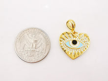 Load image into Gallery viewer, Heart Shape Evil Eye Charm, 18K Gold Plated Micro CZ Pave Enamel Eye Pendant, 22x20mm, Necklace Making Charm, Jewelry Findings S901