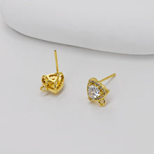 Load image into Gallery viewer, 18K Gold Post, Triangle Earrings, CZ Pave, 10.7*8.4mm, S925 silver pin, Stud Earring Nickel Free, Hypoallergenic Earring Findings D0407