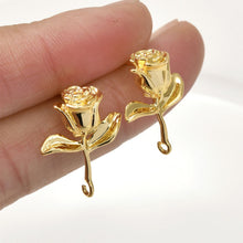 Cargar imagen en el visor de la galería, Poste para pendientes con forma de rosa, pendiente de botón de latón chapado en oro auténtico de 18 quilates con aro, sin níquel, accesorio para pendientes LL193