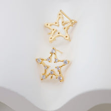 Load image into Gallery viewer, 4PCS Pentagram Star Ear Post with Loops, S925 Silver Ear Pin, Nickel Free, CZ Pave, 15mm, 18K Gold Plated Stud Earring Finding ZX032
