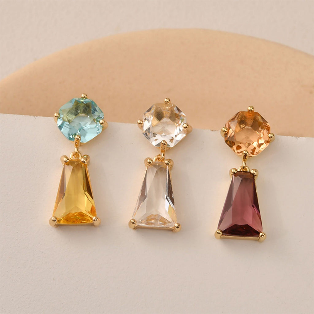 Pendiente cuadrado multisección con aro, circonita cúbica, pasador de plata S925 sin níquel, pendiente de botón dorado, accesorios hipoalergénicos LL158