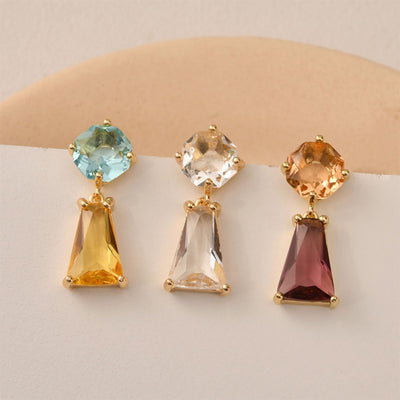 Pendiente cuadrado multisección con aro, circonita cúbica, pasador de plata S925 sin níquel, pendiente de botón dorado, accesorios hipoalergénicos LL158