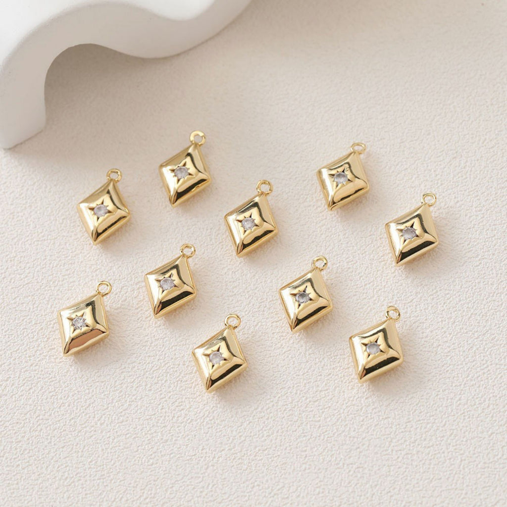 Dijes de estrella, luna, concha, triángulos, colgante de pavé cúbico de cristal, chapado en oro de 14 quilates, fabricación de collares, accesorios de joyería GZ407