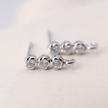 Load image into Gallery viewer, Tiny Ear Post with Loops, S925 Silver Ear Pin Nickel Free, Micro CZ Pave, 13.2*3.5mm, 18K Gold Plated Stud Earring Finding S1193