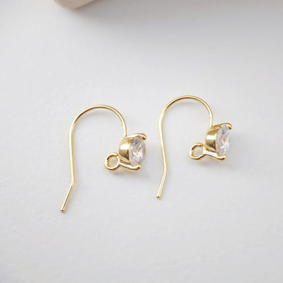 18K Gold Plated Ear Wires, Round Cubic Pave Earring Hooks, Nickel Free, Fish Hooks, Ear Wires for Jewelry Making D0170