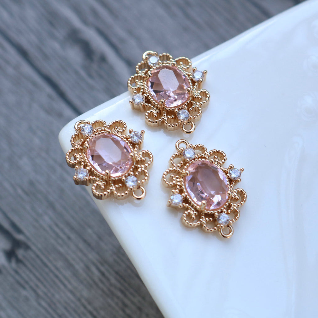 10pcs Flower Oval Charm, Cubic Zircon Crystal Flower Pendant, Real Gold Plated Brass Earring Charms, Jewelry Findings HL079-F119