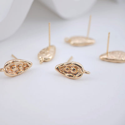 Leaf Post Earrings, Gold Plated Earring Post with Loop, Hypoallergenic, Handmade Earring Finding, DIY Earring Supplies ZX225