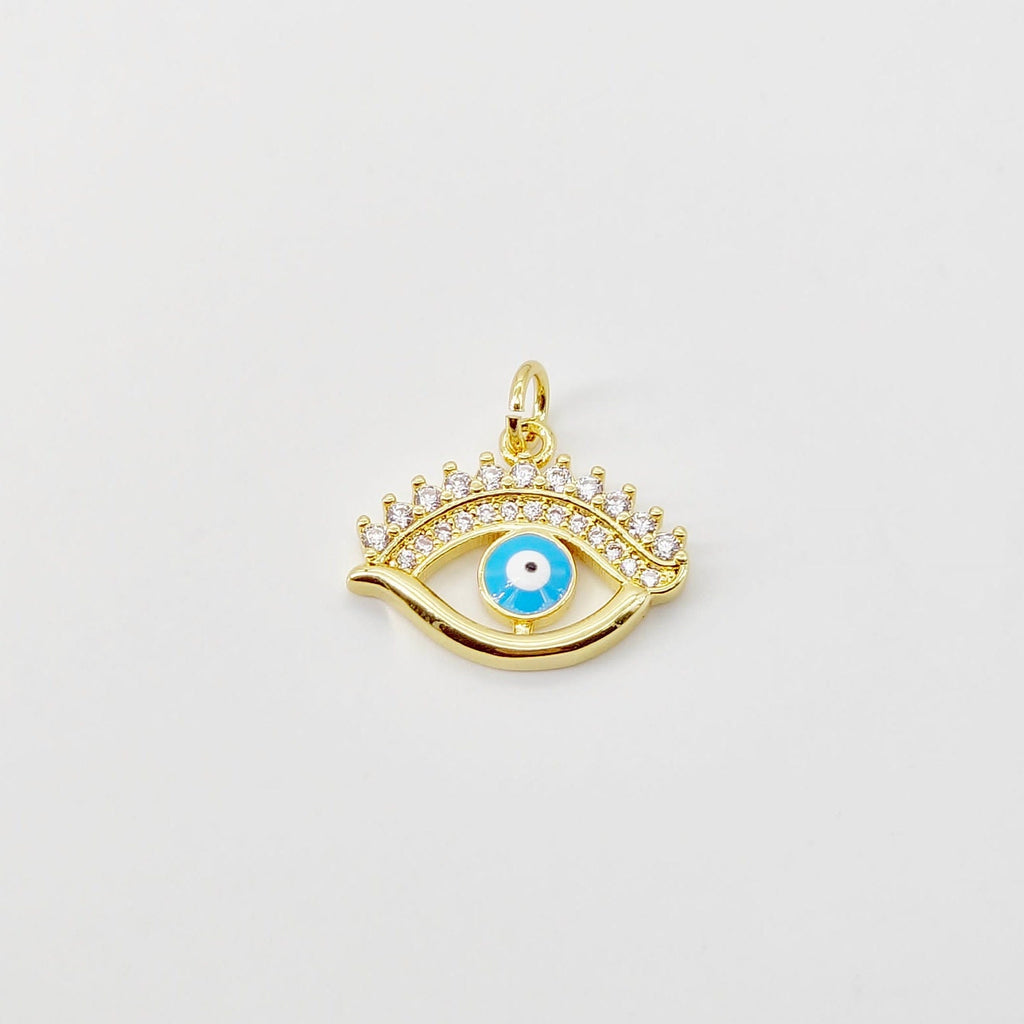 تميمة عين الشر، قلادة عين مطلية بالذهب عيار 18 قيراطًا من المينا، تميمة لصنع القلائد، قطع مجوهرات S20697