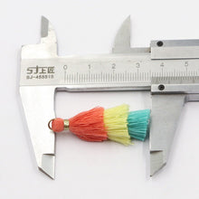 Load image into Gallery viewer, 10pcs- Triple Tiered Tassels, Cotton Tassels, Colorful Tassel with gold Jump Ring, 34mm, For Earring Making, Bracelet Making Pendant XXX04