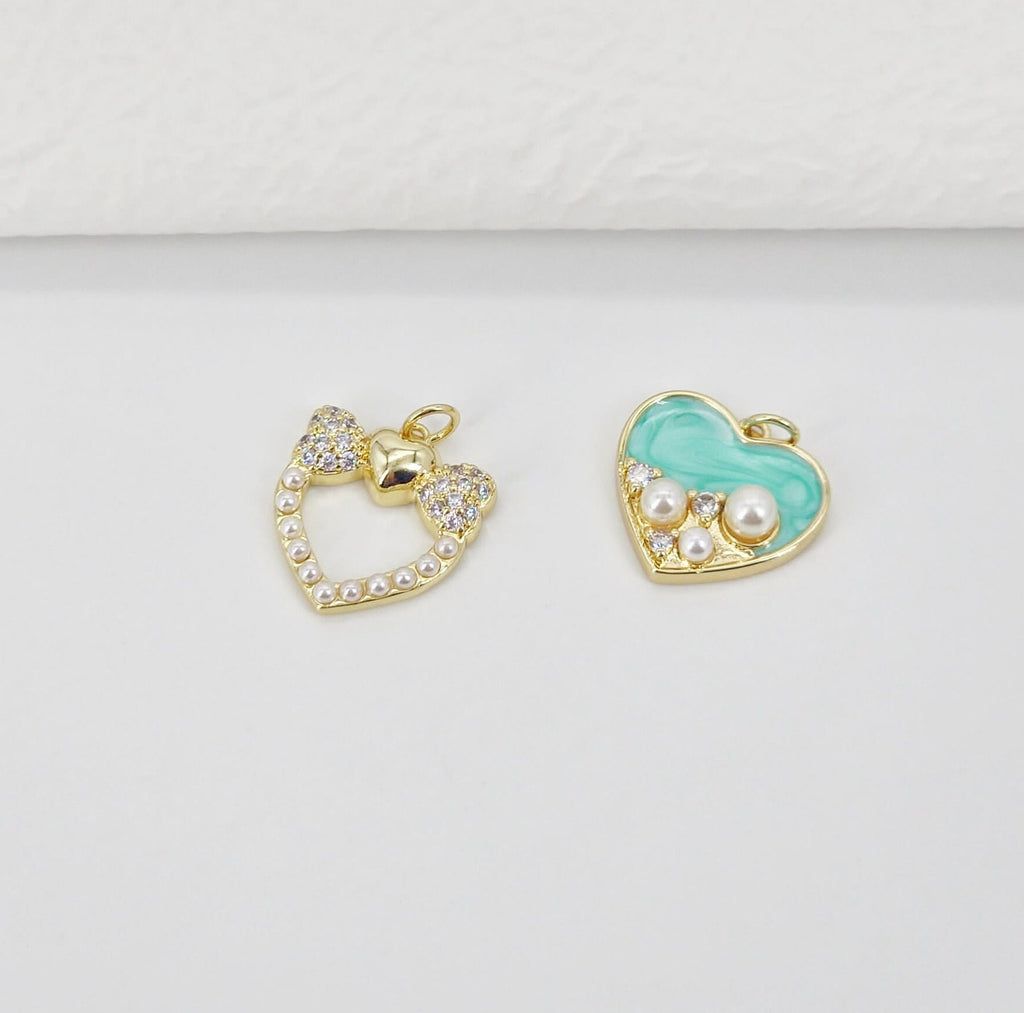 Enamel Heart Charm, 18K Gold Plated Heart Pendant, CZ Pave, Necklace Bracelet Making Pendant S20781