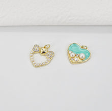 Load image into Gallery viewer, Enamel Heart Charm, 18K Gold Plated Heart Pendant, CZ Pave, Necklace Bracelet Making Pendant S20781