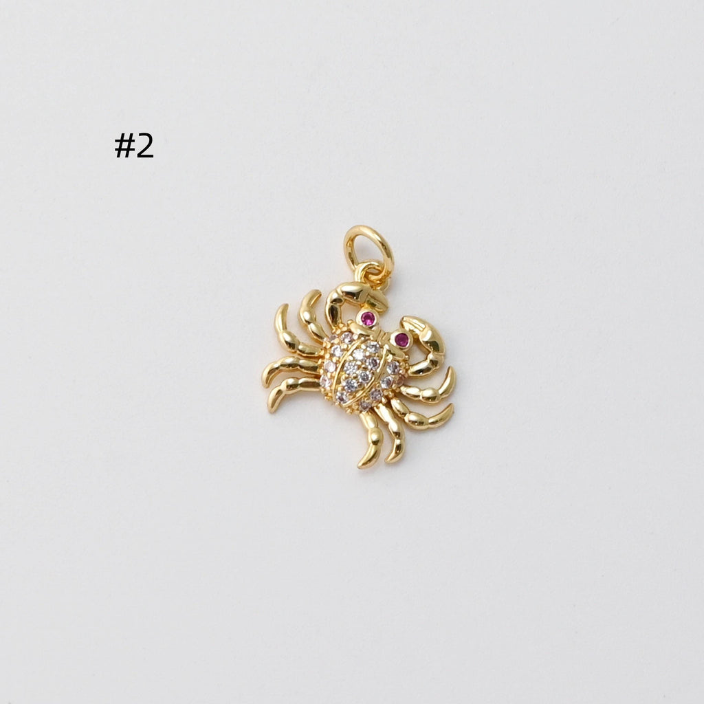 Crab/Lobster Pendant, Enamel Marine Life Charms, Pave CZ, 18K Gold Plated Charms, For Bracelet And Necklace Making, Jewelry Findings S1427