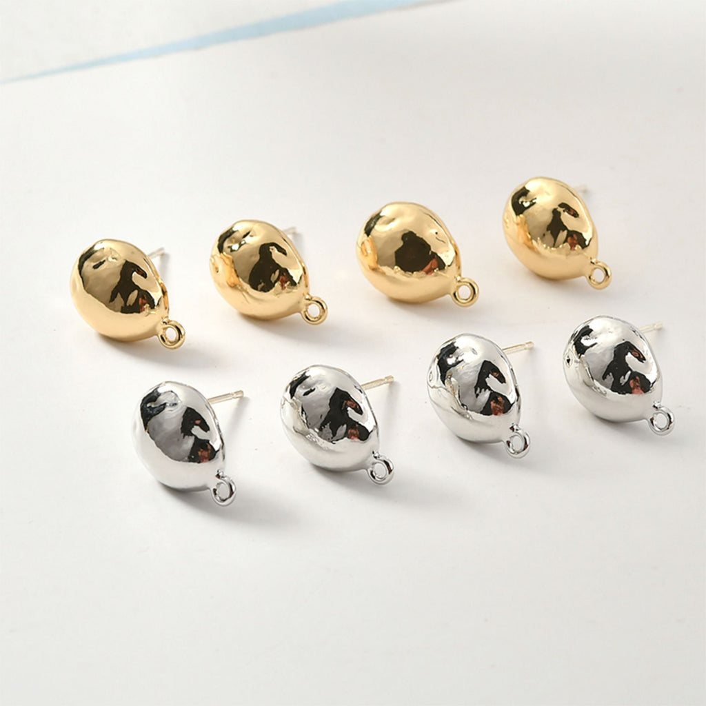 Irregular Stone Ear Post With Loop, S925 Silver Ear Pin Nickel Free, Gold/Silver Ear Stud, Hypoallergenic Earring Findings YL008-ZX7010