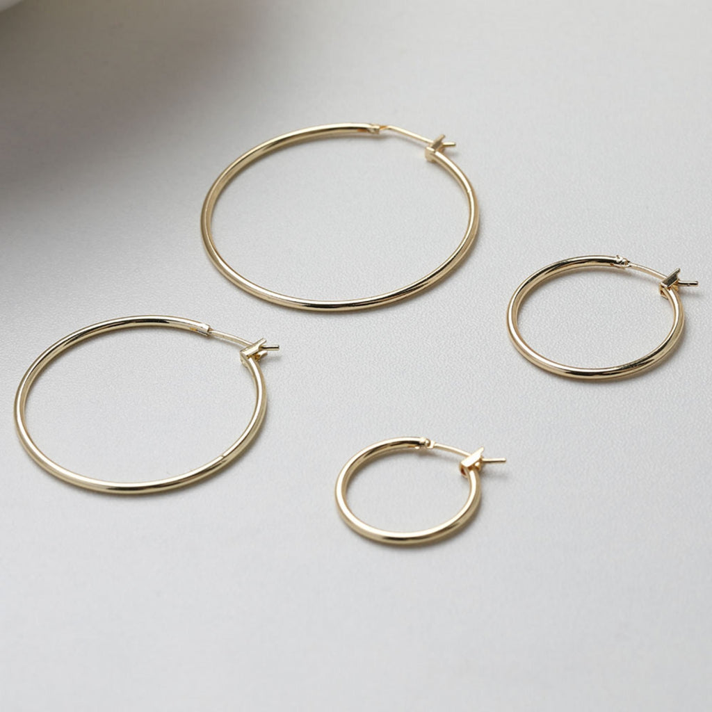 One pair-18K Gold Plated Round Hoop Earring, Huggie Hoops Earring Parts, Spring Ear Hoops, 20mm, 25mm, 35mm, 40mm, hoop earrings GT021