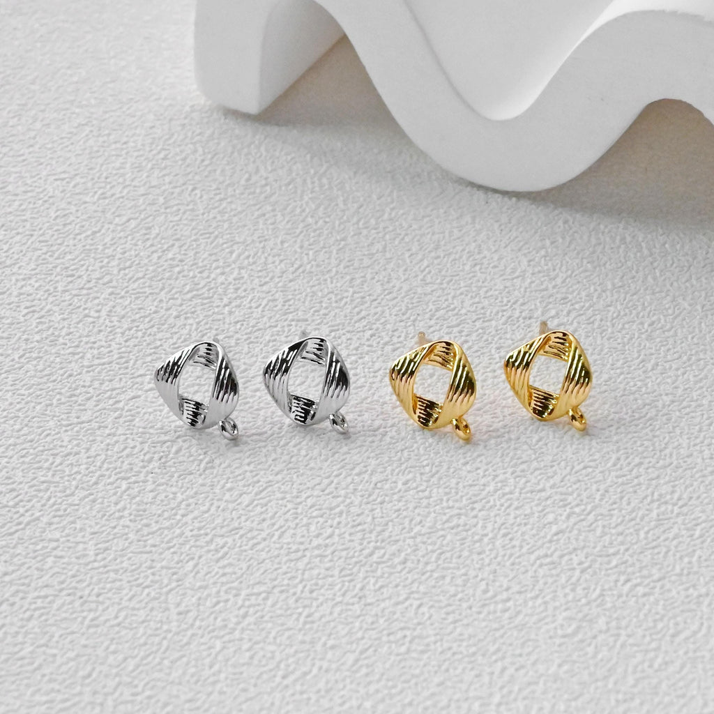 Square Earrings Post With Loop, 18K Gold Plated, Nickel Free, S925 Silver Pin, Ear Stud Hypoallergenic Earring Findings D0469
