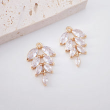 Load image into Gallery viewer, CZ Pave Leaf Charm, Cubic Zircon Crystal Leaf Pendant, CZ Earring Charms,  Gold Plated Brass Earring Charms, Jewelry Findings F267