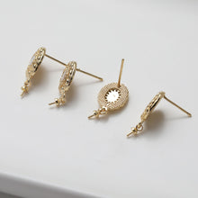 Load image into Gallery viewer, Oval Shape Post Earring, S925 Silver Ear Pin Nickel Free, Pave CZ, MOP, Ear Stud with Peg Bail Caps for Half Drilled Earring Findings GZ503