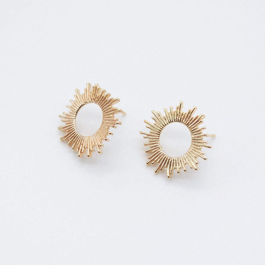 10pcs Sunshine Earring Post, 18K Gold Plated Stud Earring With Loop, Sunshine Ear Studs, Earring Finding ZX097