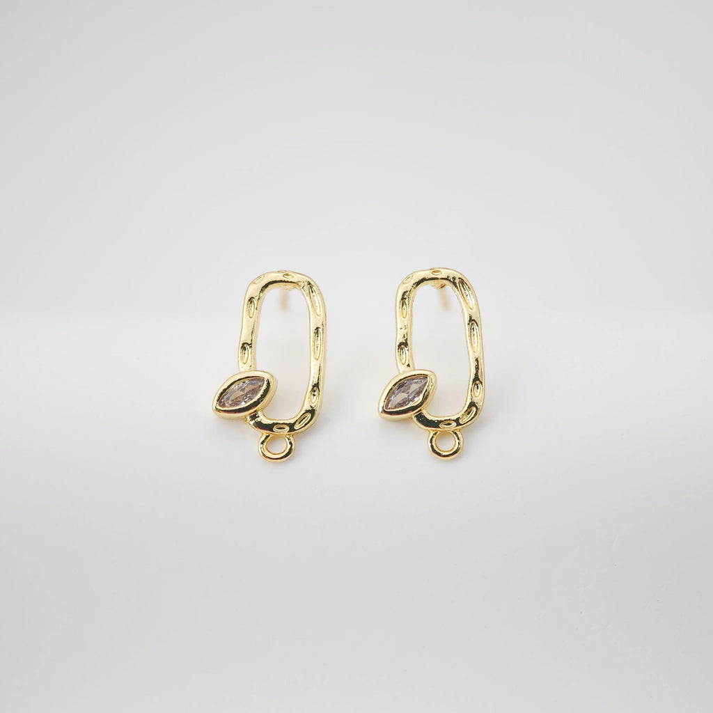18K Gold Oval Post With Loop, CZ Pave, S925 Silver Pin, 14.5*8mm, Stud Earring Nickel Free, Hypoallergenic Earring Findings D0232