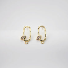 Load image into Gallery viewer, 18K Gold Oval Post With Loop, CZ Pave, S925 Silver Pin, 14.5*8mm, Stud Earring Nickel Free, Hypoallergenic Earring Findings D0232