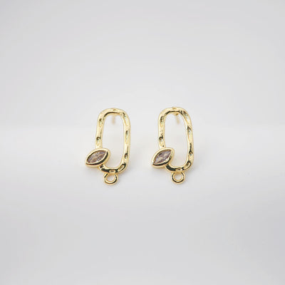 18K Gold Oval Post With Loop, CZ Pave, S925 Silver Pin, 14.5*8mm, Stud Earring Nickel Free, Hypoallergenic Earring Findings D0232