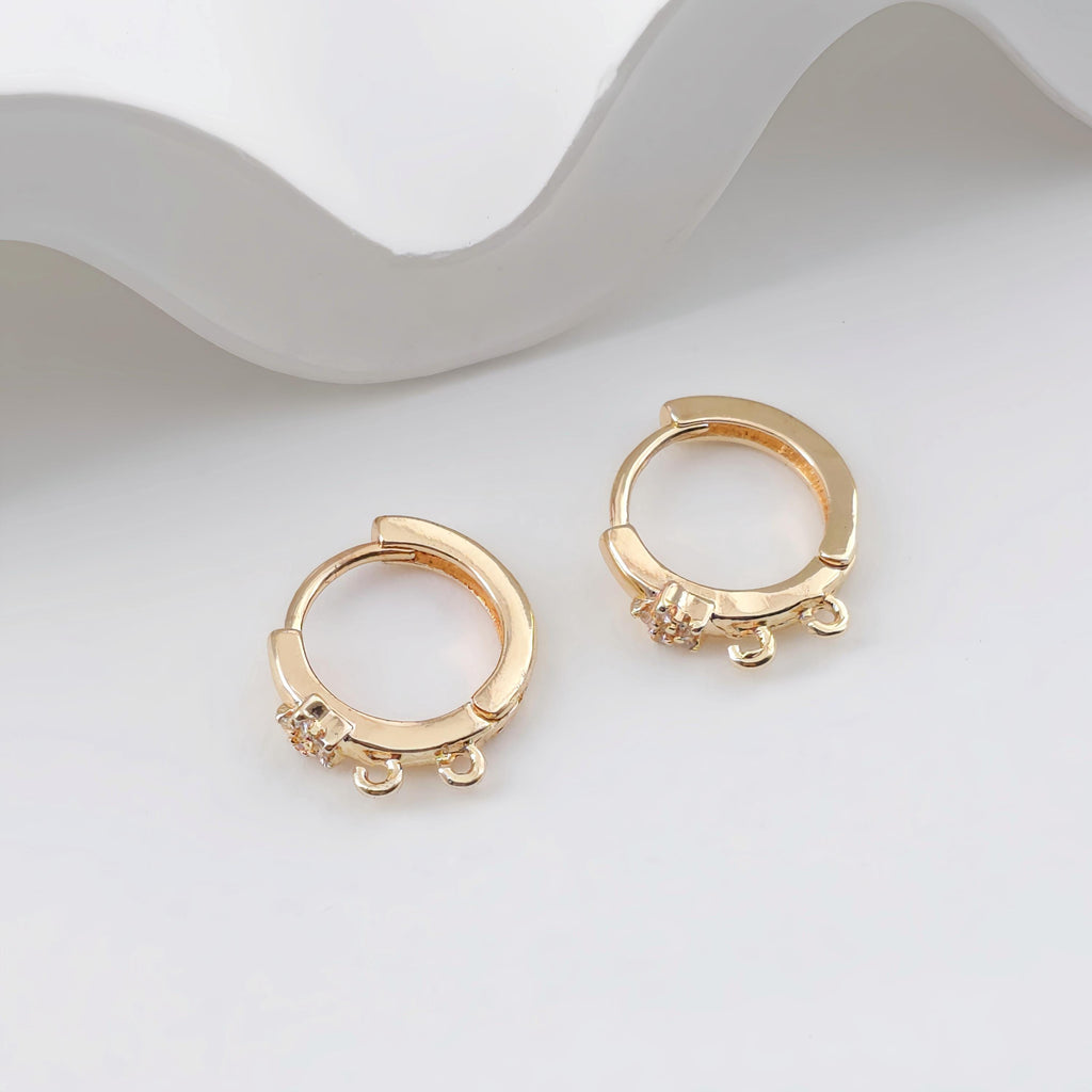 Gold round Ear Hoops with 2 open loops,  14K Gold Plated Leverback Earrings, Huggie Hoops Earring ZX332