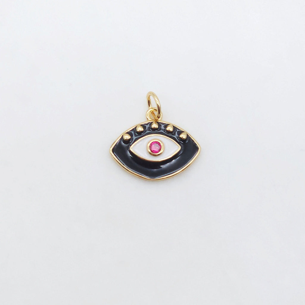 Enamel Evil Eye Charm, 18K Gold Plated Eye Pendant, 16mm, Necklace Making Charm, Jewelry Findings S20510