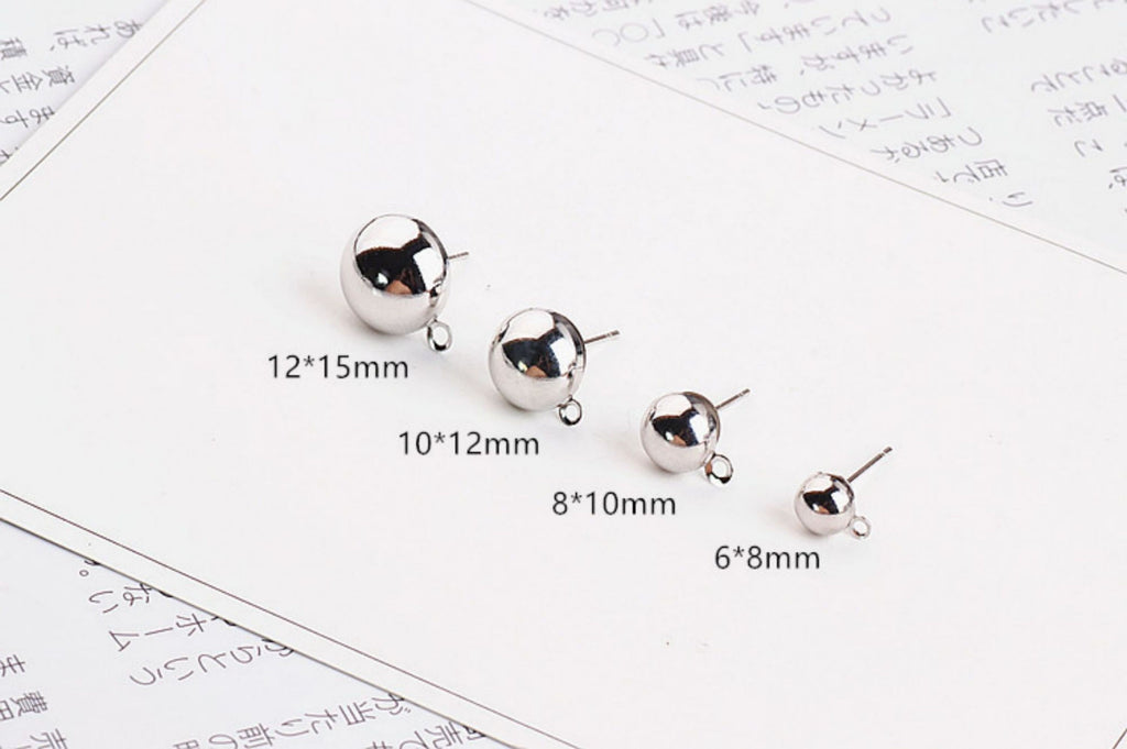 10pcs Half Ball Ear Post, Nickel Free Earrings, 6mm,8mm,10mm,12mm, Gold/Silver Ear Stud, Hypoallergenic Earring Findings BY011-ZX7007