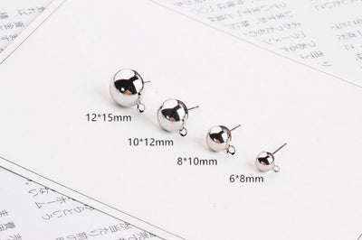 10pcs Half Ball Ear Post, Nickel Free Earrings, 6mm,8mm,10mm,12mm, Gold/Silver Ear Stud, Hypoallergenic Earring Findings BY011-ZX7007