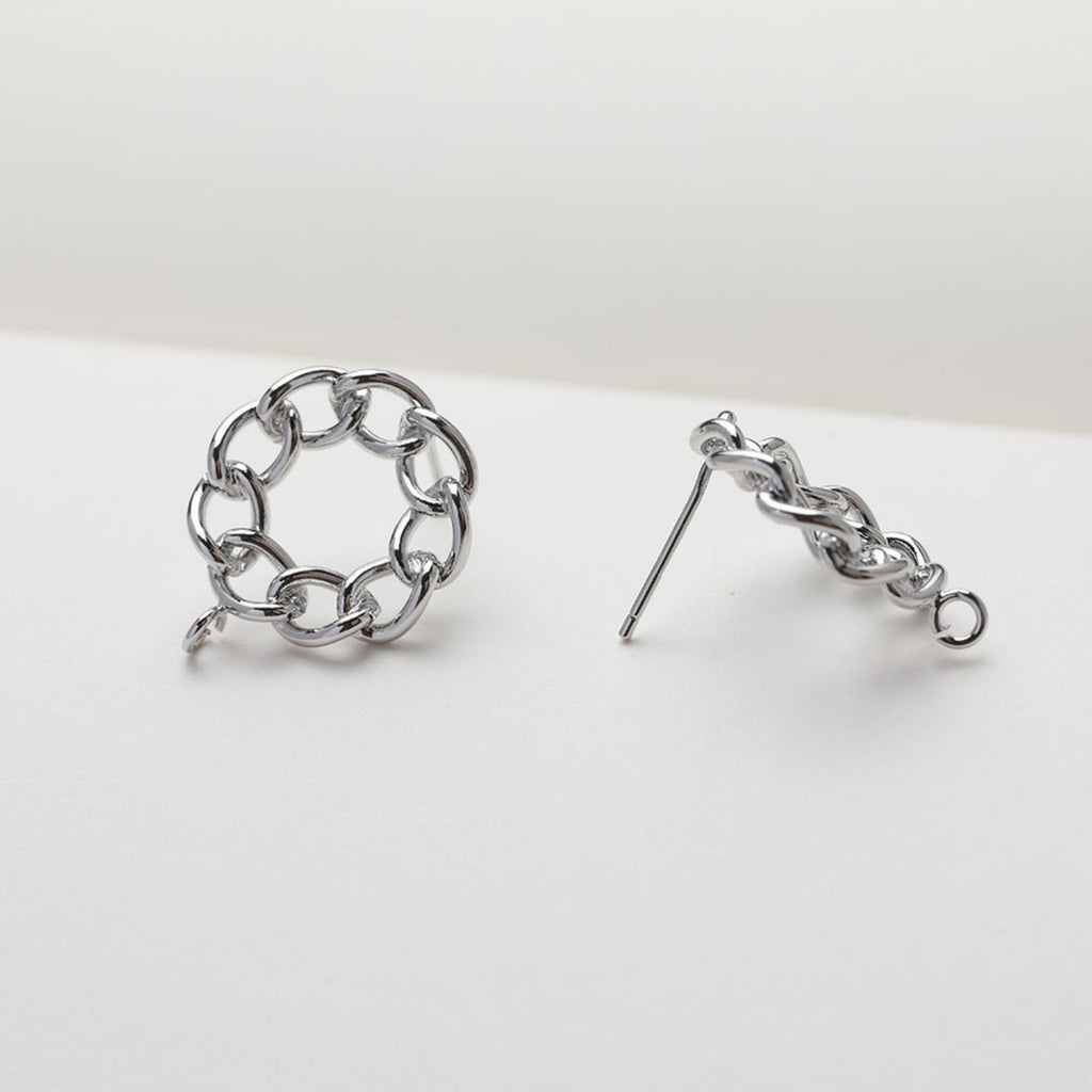 Round Chain Post With Loop, 14k Gold/Silver Chain Round Stud Earring Nickel Free, S925 Ear Pin Hypoallergenic Earring Findings GE113